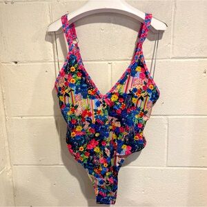 Women’s one piece swimsuits blue and pink floral v neck